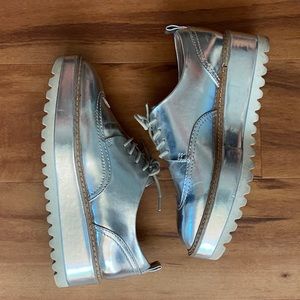 Zara platform metallic loafers